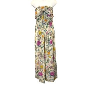 H&M Cream Multicolour Floral Lined Flowy Strapless Halter Boho Maxi Dress (4)